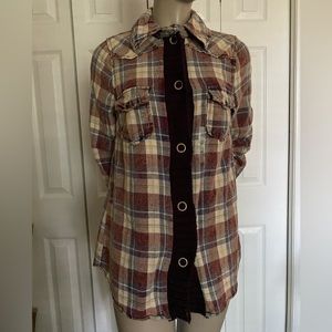BKE EASED Women’s Snap Front Plaid Long Sleeve Flannel Shirt XS